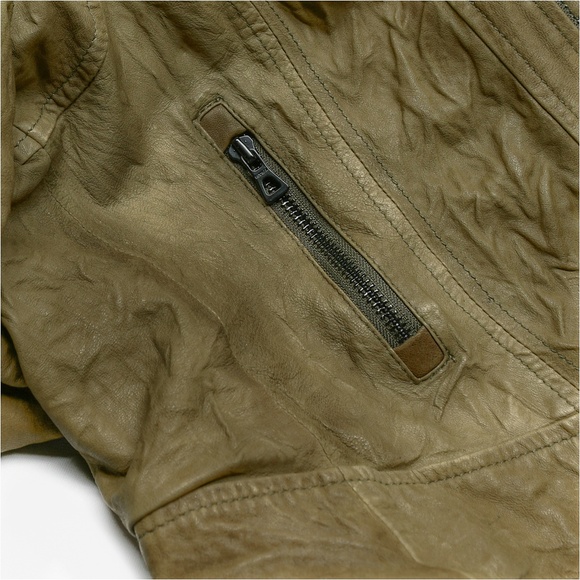 RUDSAK Khaki Crinkled Leather Cropped Moto Jacket Size M MSRP $550 - Picture 8 of 14